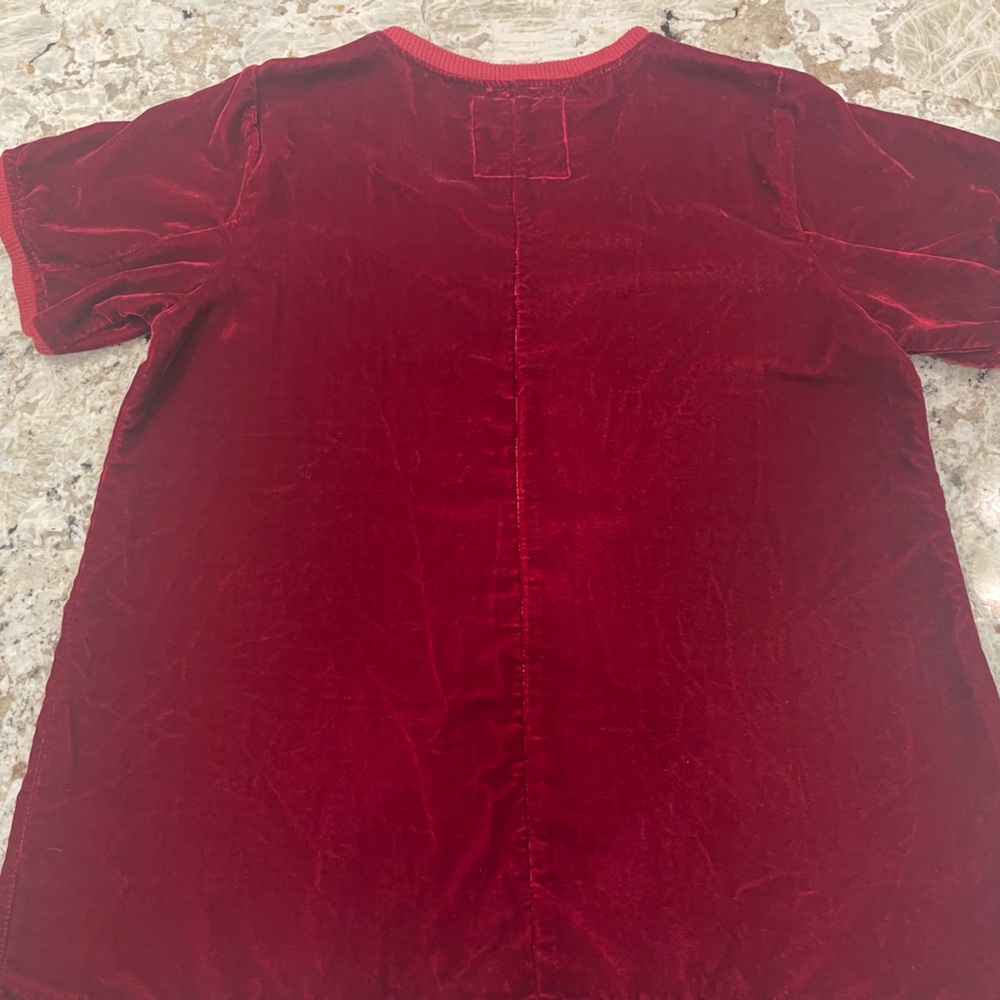 Kyla Seo Red Velvet Top L Short Sleeve Relaxed Fit Boho Handmade Tunic Blouse - Picture 7 of 8